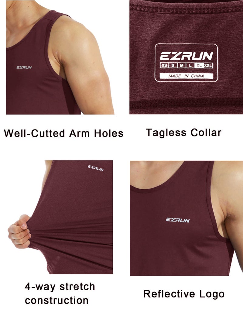 EZRUN Men's Quick Dry Tank Top UPF 50+ Summer Beach Swim Shirts for Gym Workout Athletic Muscle Sleeveless Shirts Burgundy - Image 4